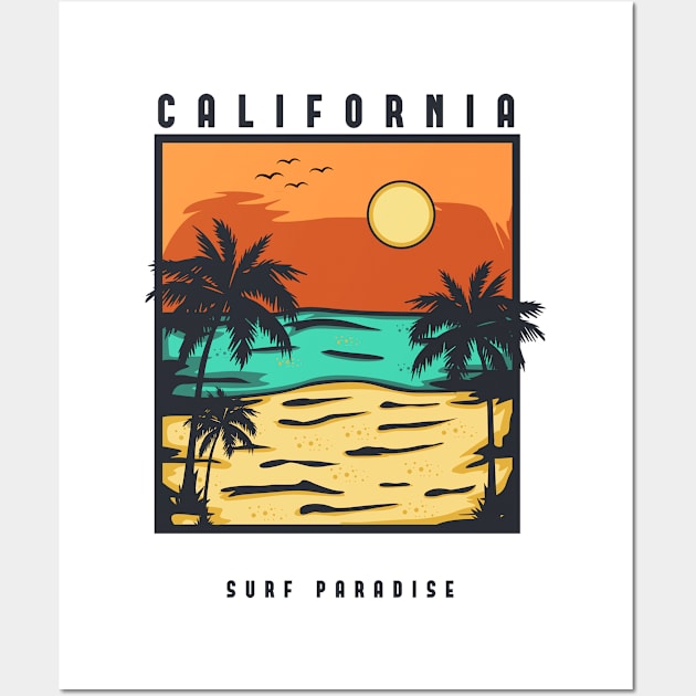 California Surf Paradise Wall Art by retroparks